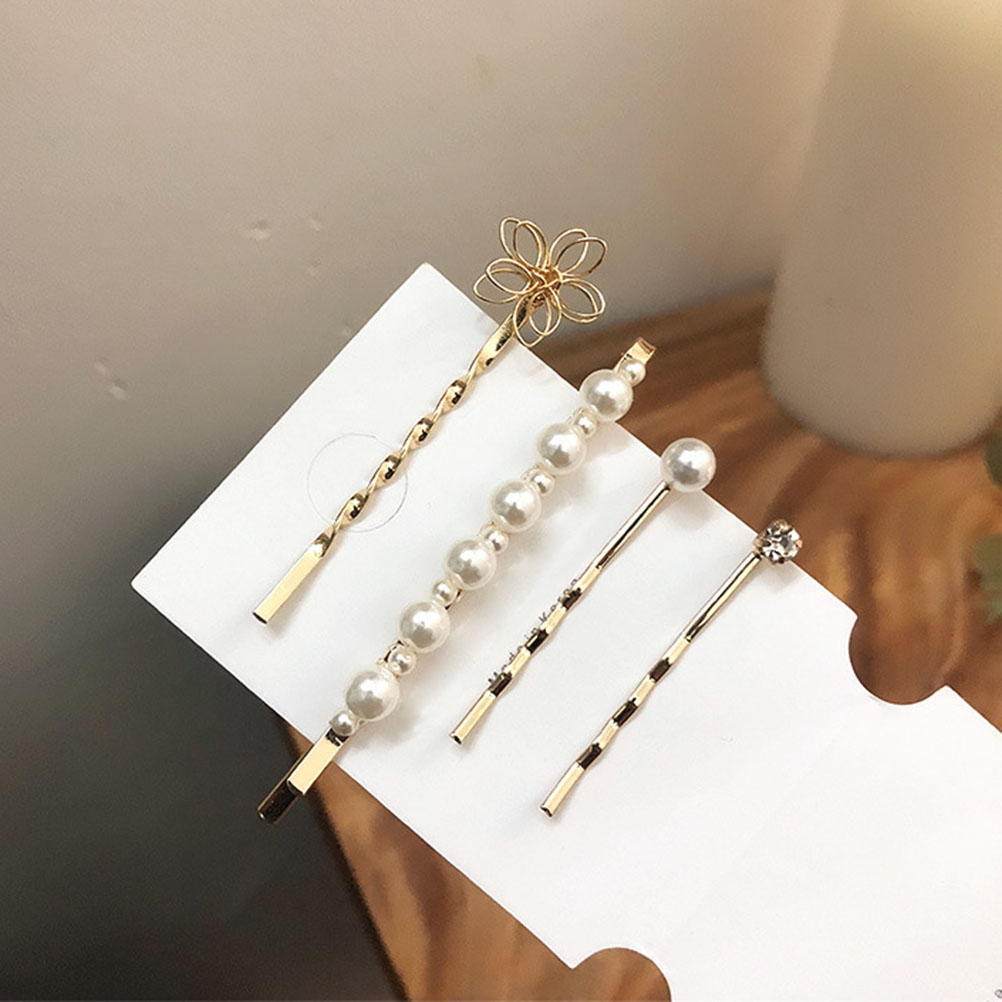 White Pearl Hair Clips for Women - 4 Pieces Set