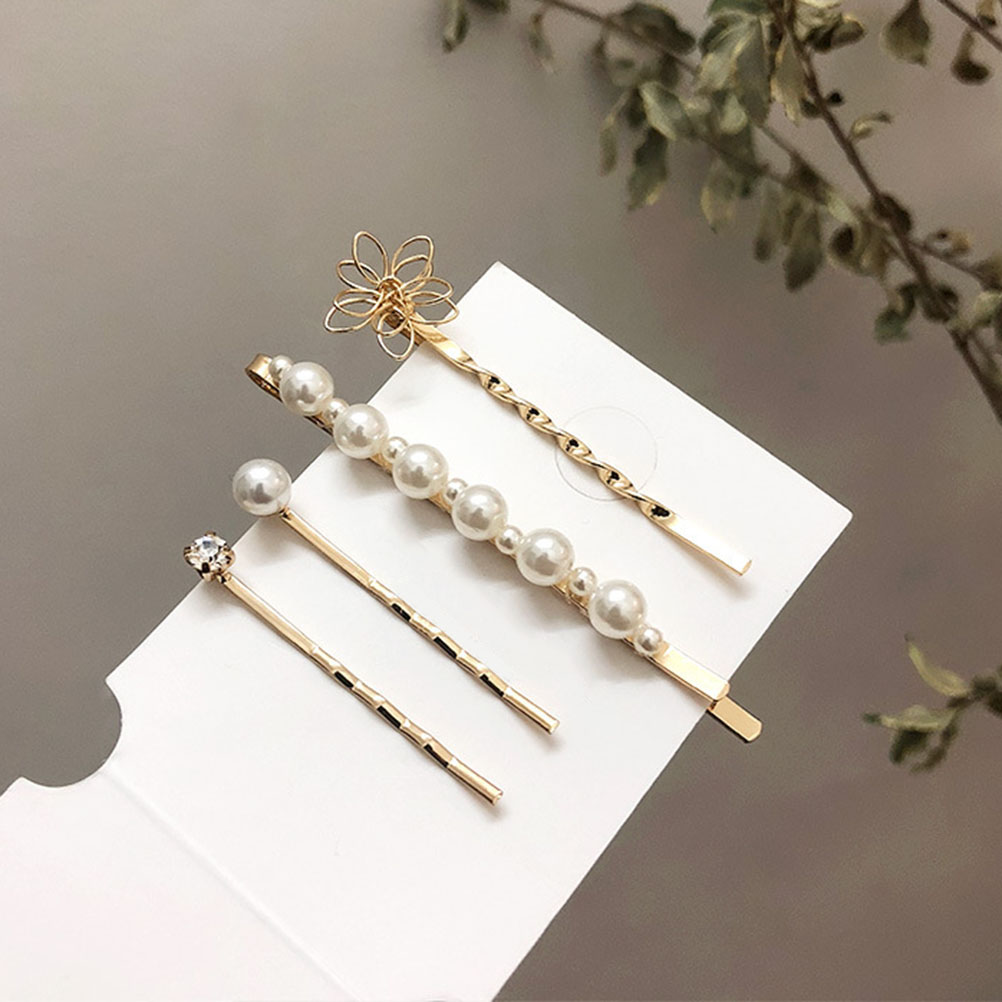 White Pearl Hair Clips for Women - 4 Pieces Set