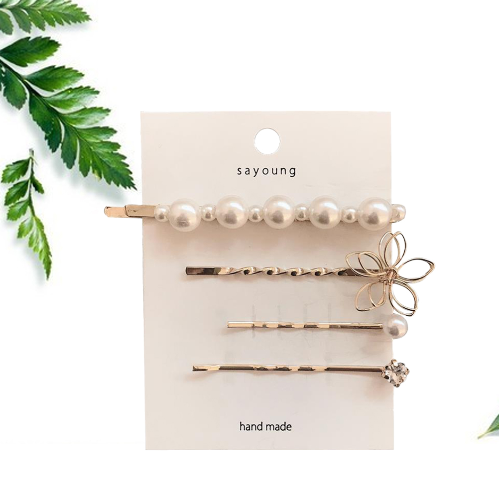 White Pearl Hair Clips for Women - 4 Pieces Set
