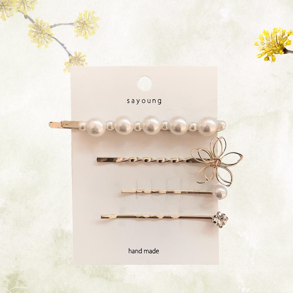 White Pearl Hair Clips for Women - 4 Pieces Set