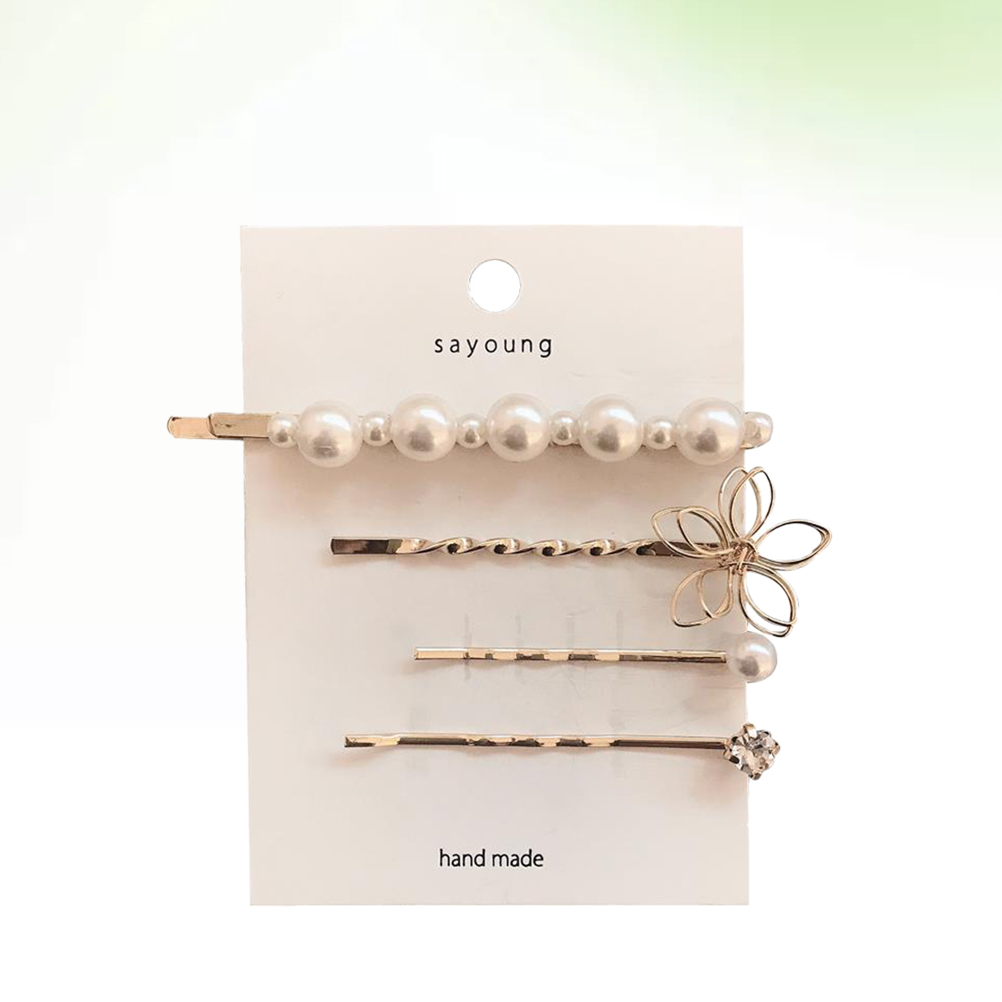 White Pearl Hair Clips for Women - 4 Pieces Set