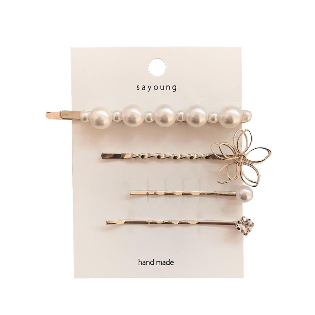White Pearl Hair Clips for Women - 4 Pieces Set